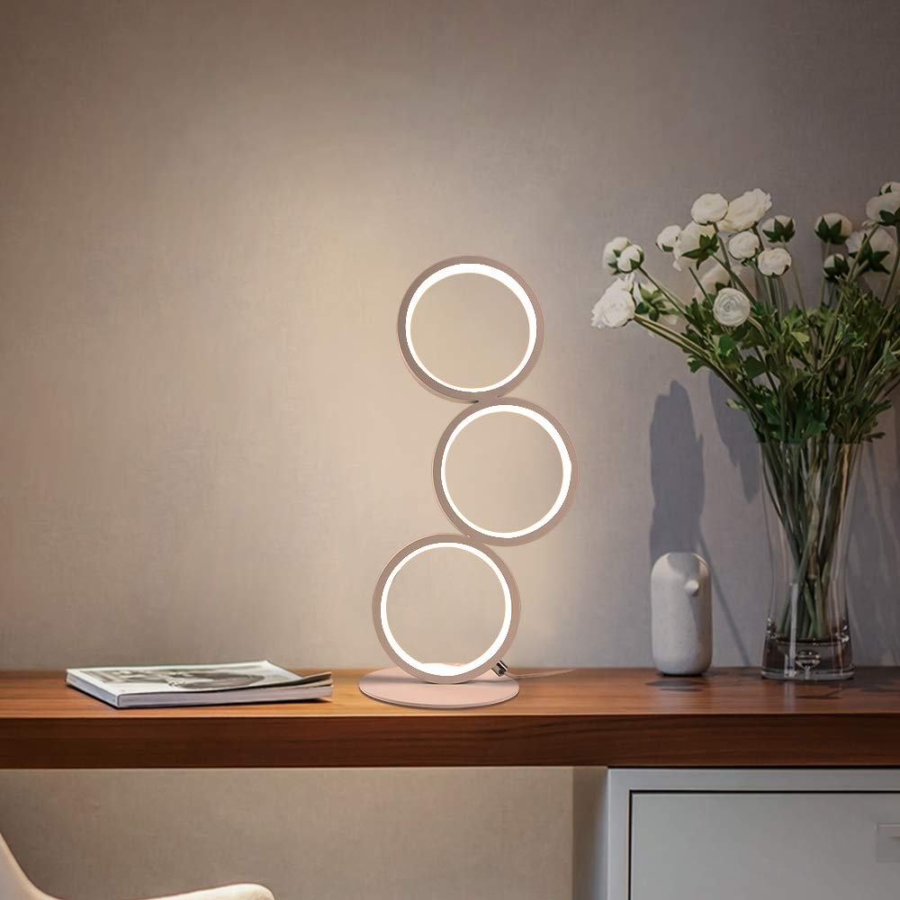 GBLY Lámpara de mesa LED táctil regulable lámpara de noche moderna anillo | lámpara de escritorio blanca lámpara de noche blanca cálida con interruptor y enchufe para dormitorio sala de estar estudio