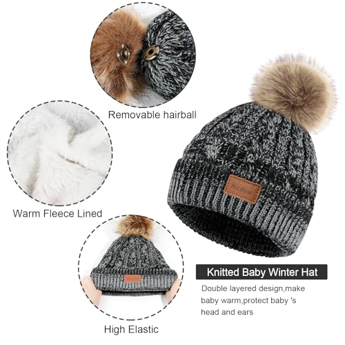 Hicdaw 3Pcs Kids Winter Hat and Scarf Set Winter Hats for Kids Toddler Beanie Hat Fleece Lined Scarf for Boys Girls 1-5 Years4