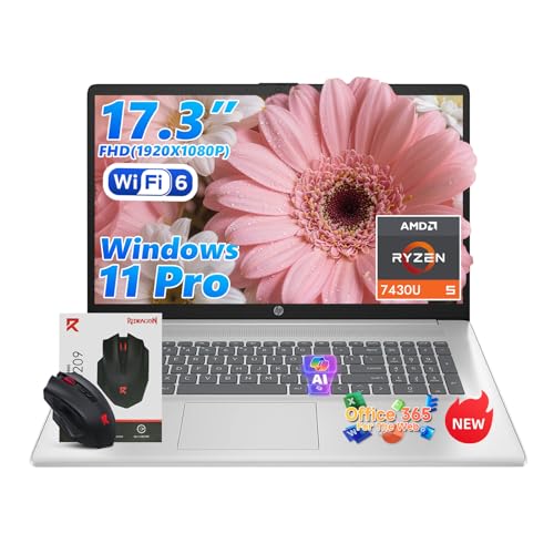 HP 17 inch laptops, Office 365 for the Web + Windows 11 Pro, AMD Ryzen 5 7430U, 64GB RAM 2TB NVMe SSD, 17.3' FHD IPS, USB-C, Full Numeric KB, w/AI Voice Recorder