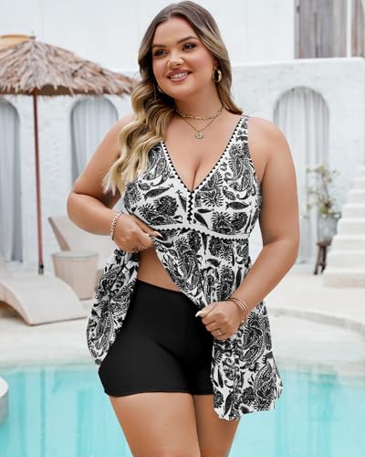 Plus Size Tankini Swimsuits for Women 2 Piece Tummy Control Modest Bathing Suits Bikini Swim Dress with Shorts 20253