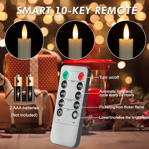 Image of Flameless Taper Candles with Rmote, 9.6 inch Real Wax Battery Operated Candles with 3D Wick, Led Candle Flickering Candlesticks, Electric Candle for Home, Wedding, Party, Decor, White