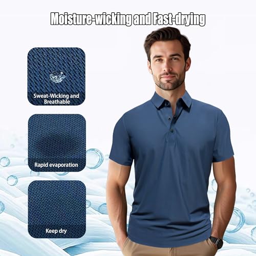 Polo Shirts for Men: Quick Dry Moisture Wicking High Elasticity Convenient Snap Buttons Athleisure Short Sleeve Top4