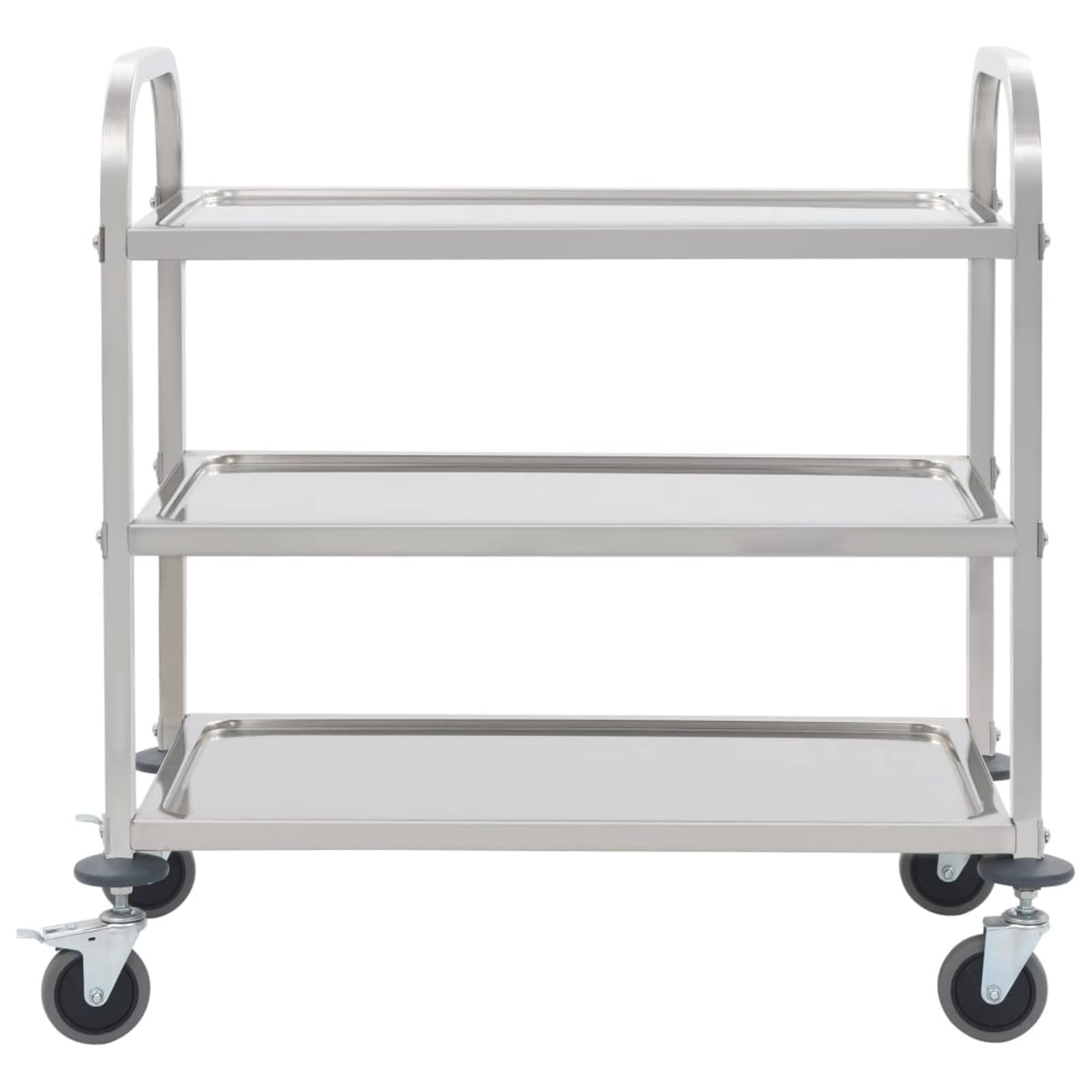 ARKEM Carrello da Cucina a 3 Livelli 95x45x83,5 cm in Acciaio Inox,Carrello di Servizio Cucina con Ruote Mobiletto, Credenza Portavivande Mobile in Legno e Metallo Moderno