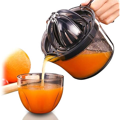 Citrus Juicer, Sunhanny Orange Lemon Manual Hand Squeezer, Anti-Slip Lid Rotation Reamer Lime Press, 17-Ounce Capacity, Transparent Black Cover