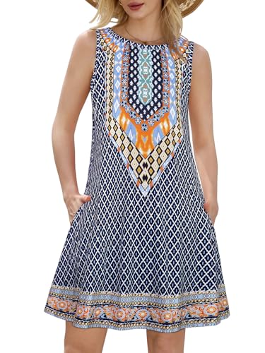 Image of Summer Dresses for Women Beach Boho Sleeveless Vintage Floral Flowy Pocket Tshirt Tank Sundresses 2026