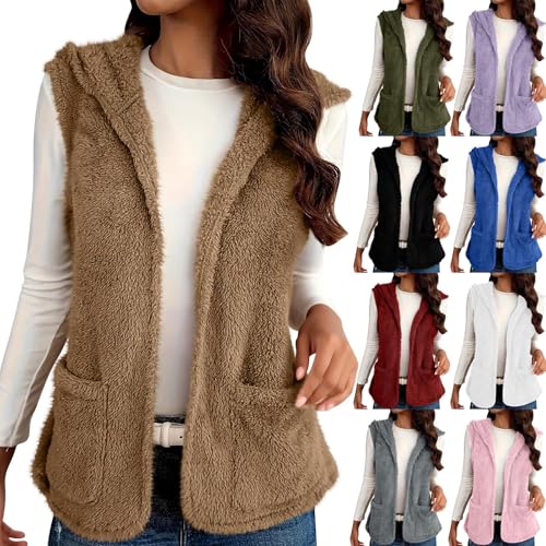 Sherpa Vest Womens Sleeveless Fleece Jacket Coat Open Front Fuzzy Vest Fall Winter Warm Clothes with Pockets