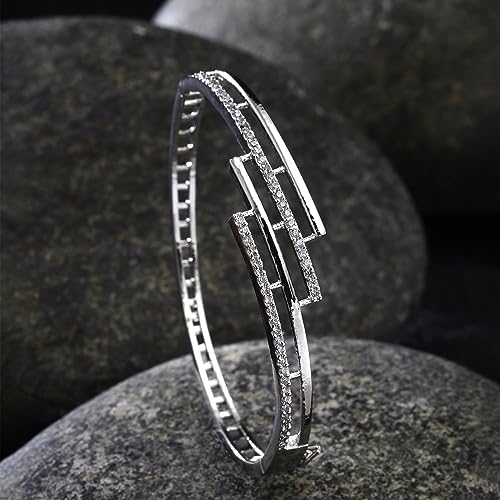 Rhodium-Plated American Diamond Studded Kada Bracelet (Design1)