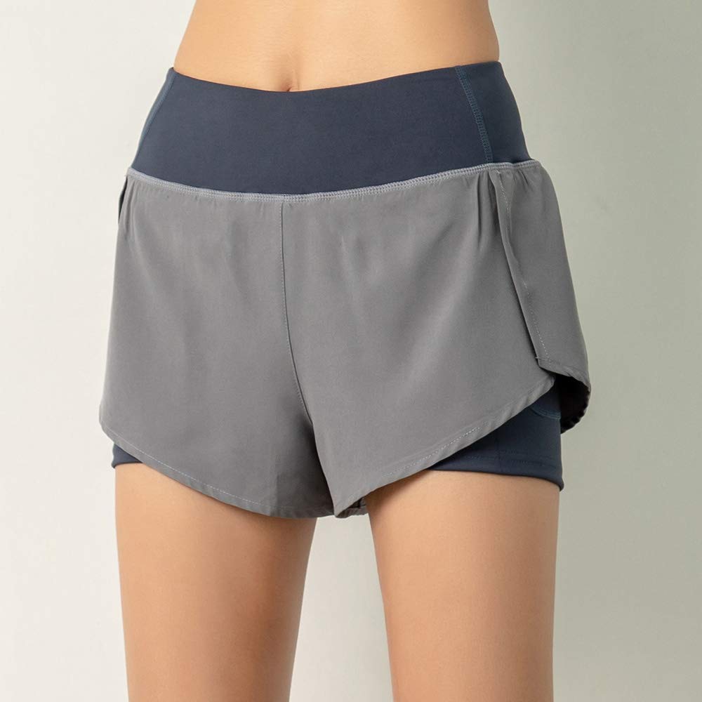 LIXADA Femmes 2-en-1 Short de Course avec Poche Large Ceinture Double Couche Doublure Couche de Couverture Sportswear pour Se prélasser Sport Yoga Athlétique d'entraînement