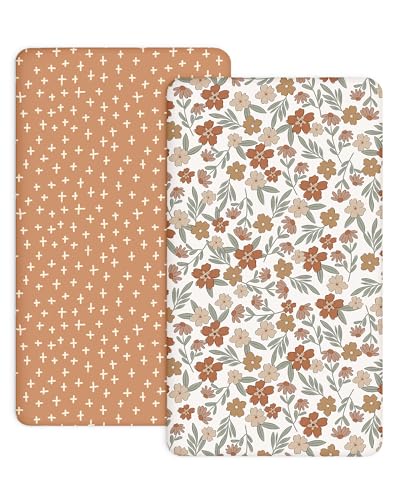 Image of Bedside Bassinet Sheets 2 Pack, 33 x 20 Fitted Bedside Sleeper Sheets, Ultra Soft Breathable Polyester, Ideal for Baby Girl or Boy and Newborns (Rusty Garden, Bedside Sleeper Sheet)