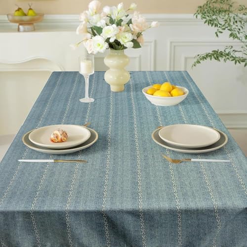 Image of Cortina Tablecloth for Dining Table Waterproof Table Cover, Cotton Linen Fabric Rectangle Tablecloth (Boho-Blue, 6 Seater)