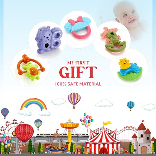 Image of Cable World Bath Toy Infant Colourful Plastic Non Toxic Set of 7 Attractive Big Size Rattles and Teathers, Bath Toy for Kids, New Borns, Baby