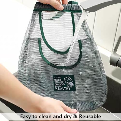2 Pack Reusable Produce Bags (Long + Dual Pocket) Sturdy & Strong Hanging Mesh Storage Bags for Kitchen Storage Fruits, Onion, Garlic & Vegetables, Breathable Shopping Handbag Storage Grocery Bags - image 7