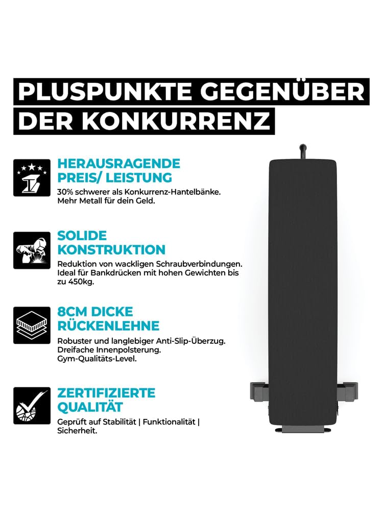 Atletica Panca piatta B1, opzione di storage verticale, qualità professionale, stabile con peso netto di 26 kg, certificato di classe H, materiale: rete