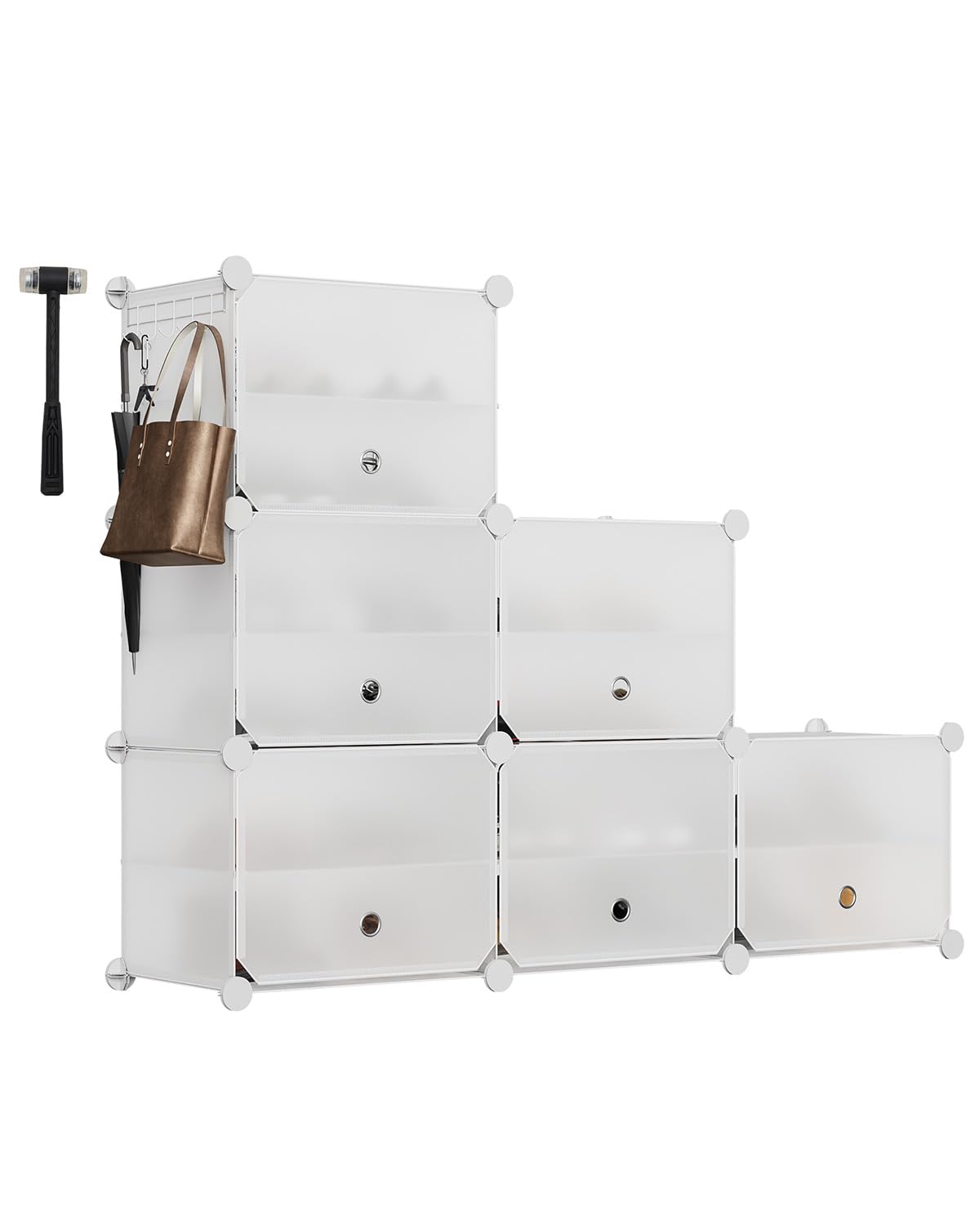 Sekey Scarpiera Modulare 6 Scomparti in PP - Auto-Montaggio con Martello - Armadio Scarpe Famiglia (84x31x92cm) - Bianco, Capienza 24 Paia