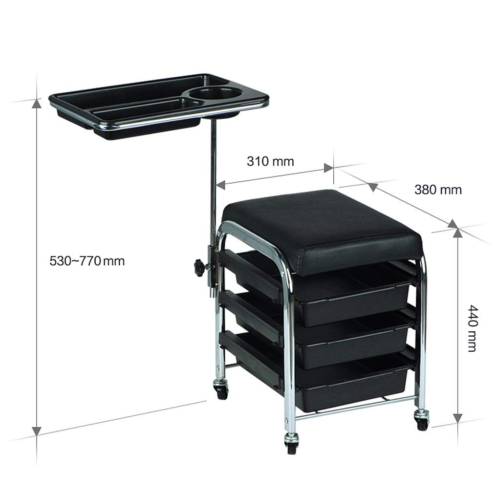 Chariot de Coiffure, Salon de Coiffure Mobile Salon de Coiffure beauté Chariot de manucure Ongles Outil de Cheveux Chariot Chaise pédicure Tabouret Table (Noir, Blanc)