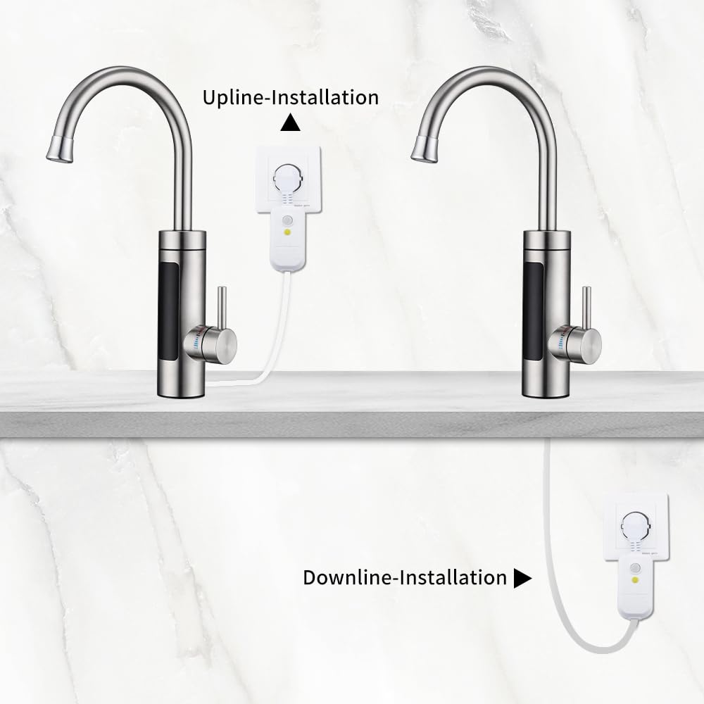 Grifo eléctrico con calentador de agua de 230 V, grifo de cocina, calentador de agua eléctrico LED, grifo eléctrico de acero inoxidable, giratorio 360°, calentador de agua caliente, grifo de cocina,