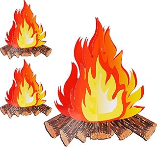 12 Inch Tall Artificial Fire Fake Flame Paper 3D Decorative Cardboard Campfire Centerpiece Flame Torch for Campfire Party Decorations (3 Set Style A)