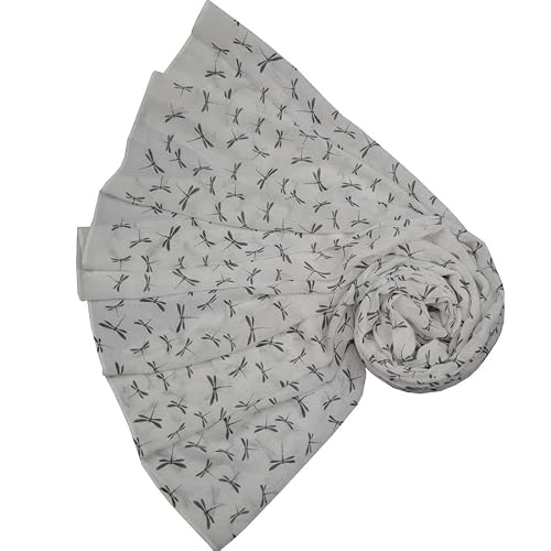 Glamlondon Women's White Dragonfly Scarf, Dragon Fly Print Scarves, Pink, Blue, Colours, Small Dragonflies (White)