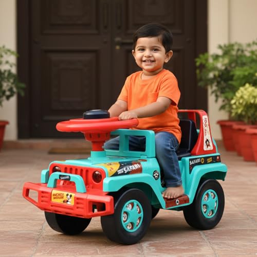 Image of Toyzone Ride On | Baby Car | Kids Car | Toy Car| Push Car| Swing Car| Ride on Car with Music & Horn (Mickey Mouse Safari)
