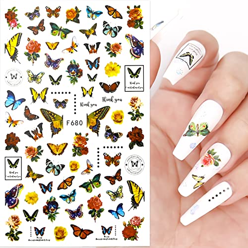 Ambesi Butterfly Nail Art Stickers 10 Sheets, 3D Self-Adhesive Nail Decals Diy Colorful Nail Décor, Blue Purple Yellow Pink Butterflies Flowers Art Nail Stickers Christmas Gift For Women Or Girl #TOP2