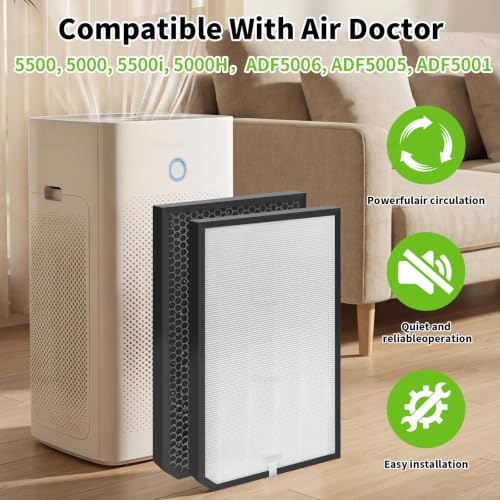 Image of AD 5500 /5000 Replacement Air Filters Compatible With AirDoctor 5500, 5000, 5500i, 5000H Air Puri-Fier, 2 Premium Air Filters + 2 Activated Carbon Filters, Compare to ADF5006, ADF5005, ADF5001
