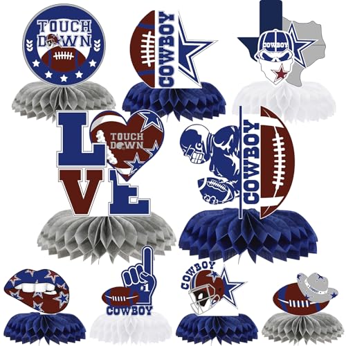 Image of Football Cowboy Party Decorations - 9 Pcs Birthday Centerpieces | American Rugby Honeycomb Table Toppers Photo Booth Props for Kids Boys Happy Sports Game Supplies
