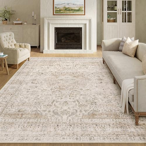 HUGEAR Beige Vintage Tapis Salon 300x400cm Lavable en Machine Antidérapant Grand Carpet Descente de Lit Chambre Adulte Salle a Manger Cuisine Bureau Doux Poil...