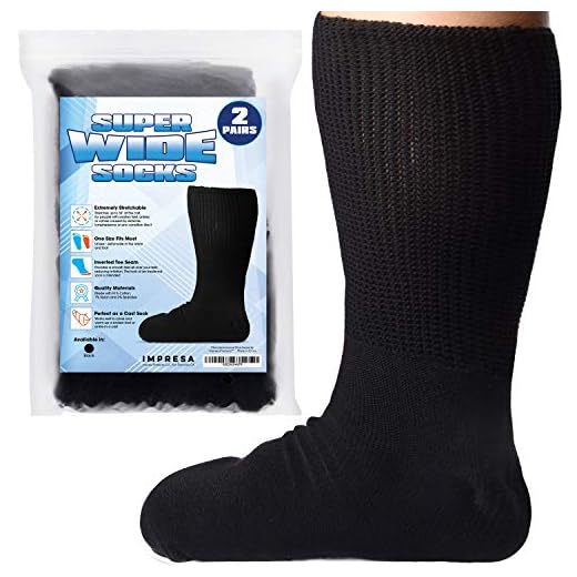 IMPRESA - 2 Pairs Unisex Extra Wide Socks for Men and Women - Oversized Bariatric Compression Socks for Lymphedema, Swollen Feet, Legs, and Calves - Stretches up to 30 Feet (On Size)