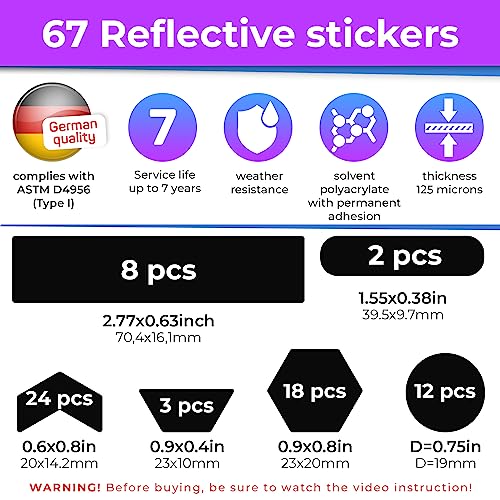 Image of LOOM Reflective Stickers | 67pc Engineer Blk | Reflective Stickers for Helmet, Bike, Motorcycle, Hard Hat | Waterproof Reflectors for Car, Trailer | Bike Reflectors for Night Riding