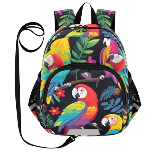 Kid's Backpack for Boys & Girls Toddler Bag Parrot on Trees Backpack with Safety Leash