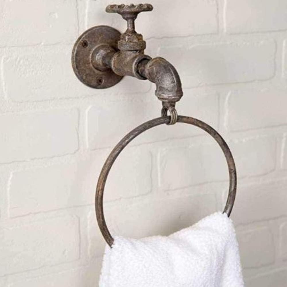 Rustic Industrial Water Spigot Wall Mounted Towel Holder Set