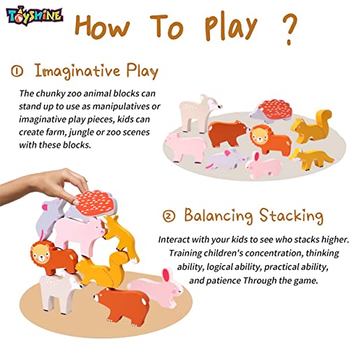 Image of Toyshine Wooden Zoo Animal Blocks Stacking and Balancing Toy, Toddler Wood Animal Figures Blocks Imaginative Play, Preschool Educational Toys and Stack Balance Games for Kids - M2