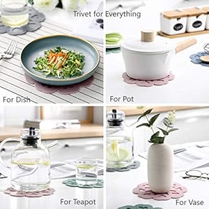 Set 4 silicone trivet mat table countertop hot pads non slip heat resistant modern kitchen pads for pots pans assort 4 colors  urban country home decor