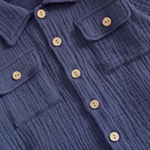 Image of VISGOGO Toddler Boy Linen Outfit Baby Boy Fall Winter Clothes Set Button-Down Shirt Tops Cotton Linen Pants 2PCS