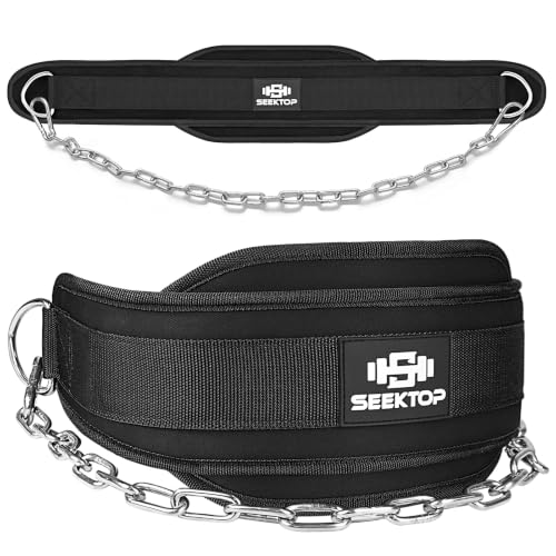 Seektop Dip Belt With Chain for Weightlifting - Neoprene Waist Belt for GYM Workout, Pull Ups, Crossfit, Weight Lifting, Squat, Training, Fitness - for Men & Women