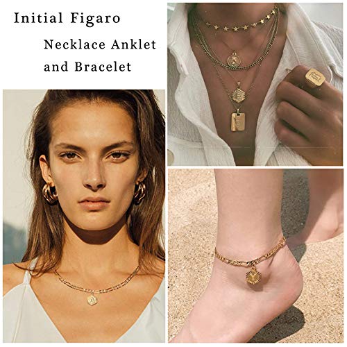 Rinhoo 18K Gold Plated Initial Anklet Bracelet Pendant Necklace Stainless Steel Hexagon Letter Anklet Bracelet Alphabet Foot Jewelry For Women Girls (Necklace & Anklet Set K) #TOP5