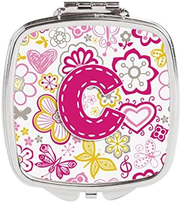 Carolines Treasures CJ2005-CSCM Letter C Flowers & Butterflies Pink Compact Mirror