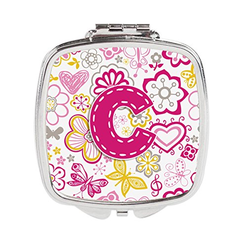 Carolines Treasures CJ2005-CSCM Letter C Flowers & Butterflies Pink Compact Mirror