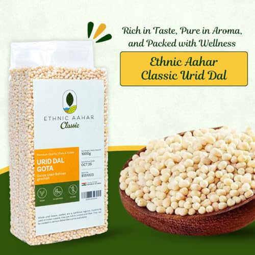 Ethnic Aahar Urid Dal Gota 1000g | Protein-Rich Pulses & Lentils for Wholesome Cooking | Premium Quality Dals | Essentials for Vegan, Vegetarian, and Ayurveda-Inspired Lifestyles
