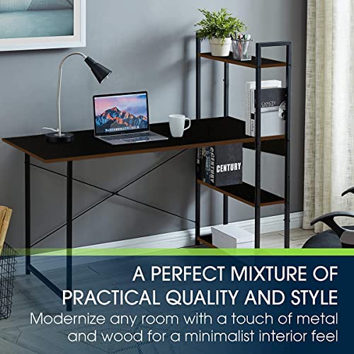 Image of Kawachi Wooden Laptop Computer Desk Study Table with Book Shelf and Storage Wenge Black