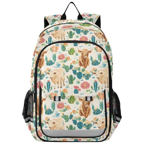 Sac à dos ordinateur portable enfants imprimé vache Highland avec grand compartiment