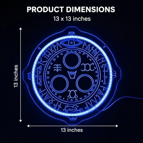 Image of Cult Leader Symbol Neon Sign - Silent LED Light for Wall Decor, Dimmable USB Powered Horror Aesthetic Night Light for Bedroom, Man Cave, Game Room, Fans Gift (Blue Light)