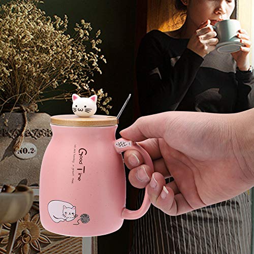 Taza de cerámica, taza de cerámica de gato encantador de 1 pieza con cuchara y tapa Taza de leche de agua de café para… - Imagen 5