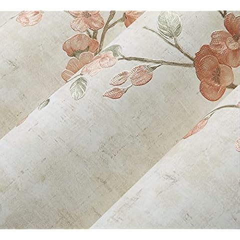 Q QIHANG 1.73' W x 32.8'L Small Floral Retro Vintage Nostalgic Rural Style Bedroom TV Background Wall Cafe Hotel Restaurant Non-Woven Non-Pasted Wallpaper (Beige) Cover