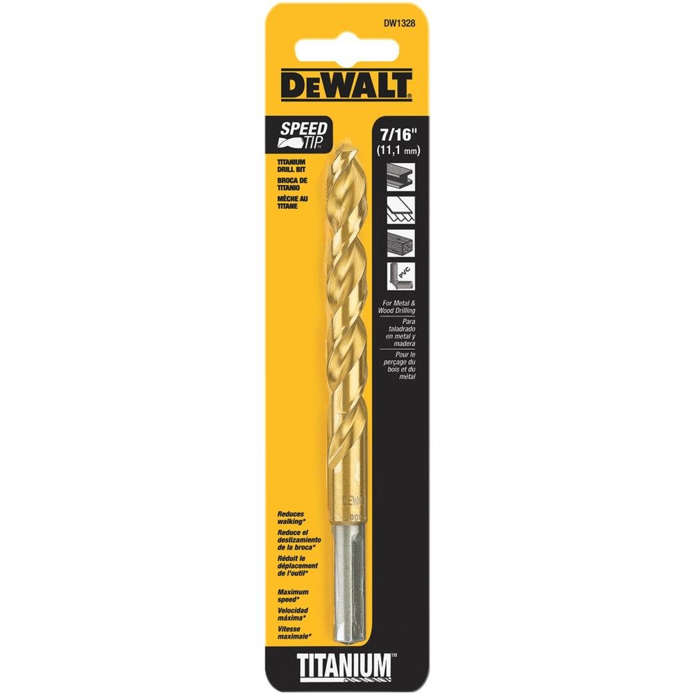 DEWALT DW1328 7/16-Inch Titanium Nitride 3/8-Inch Reduced Shank Split Point Twist Drill Bit, Gold