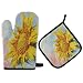Presine E Guanti Da Forno Girasole Nell'Acquerello Del Cielo Blu Guanti Da Forno A Microonde Antiscivolo Guanti Da Forno Morbida Guanti Forno Per Grill, Cucina, Campeggio