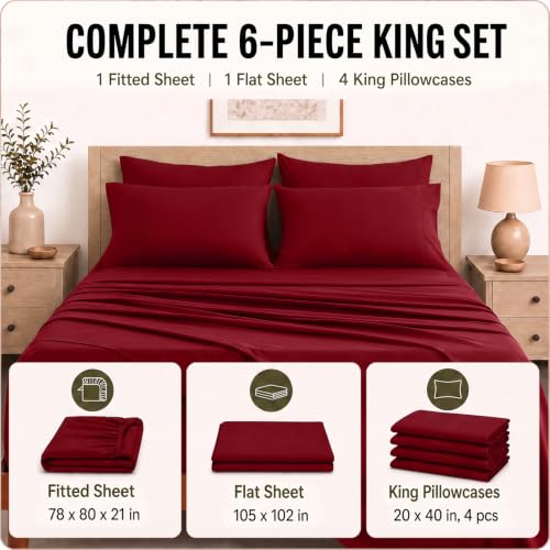 Image of CozyLux 6-Piece King Size Sheet Set, Fits 18-21 Inch Mattresses, Oeko-TEX