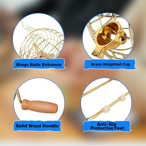 GSE Games & Sports Expert Deluxe Bingo Game Set with Large Gold/Brass Metal Bingo Cage (12\" Tall), Folding Wooden Master Board, 7/8\" Wooden Calling Balls for Family Game Night & Parties
