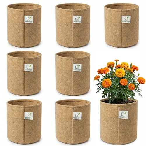 Image of 400 GSM Geo Fabric Round Grow Bags 24x24 Inch, Camel Color Planting Bags for Terrace and Kitchen Gardening Pack of 8