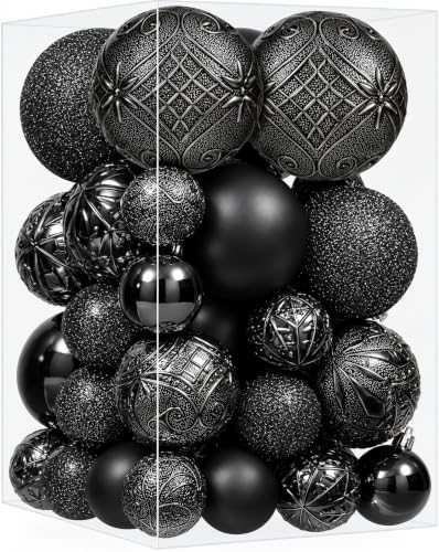SZVRL Christmas Balls Ornaments -36pcs Shatterproof Christmas Tree Decorations with Hanging Loops for Xmas Tree, Holiday Party, Wedding & Indoor Home Decor,6 Styles in 3 Sizes (Black) - image 1